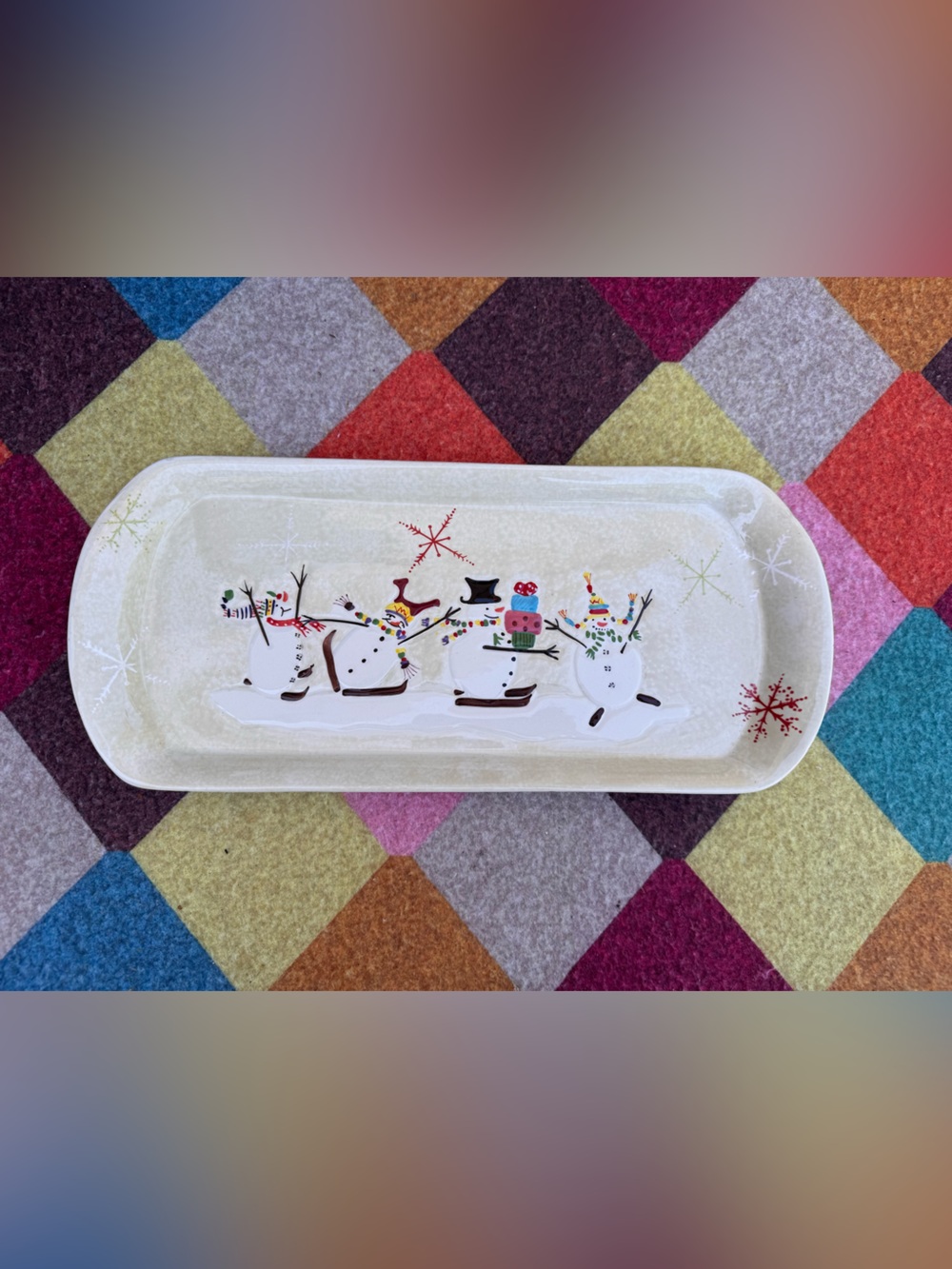 Vintage Oneida Snowmates Holiday Serving Platter 16" Snowman Christmas Tray.